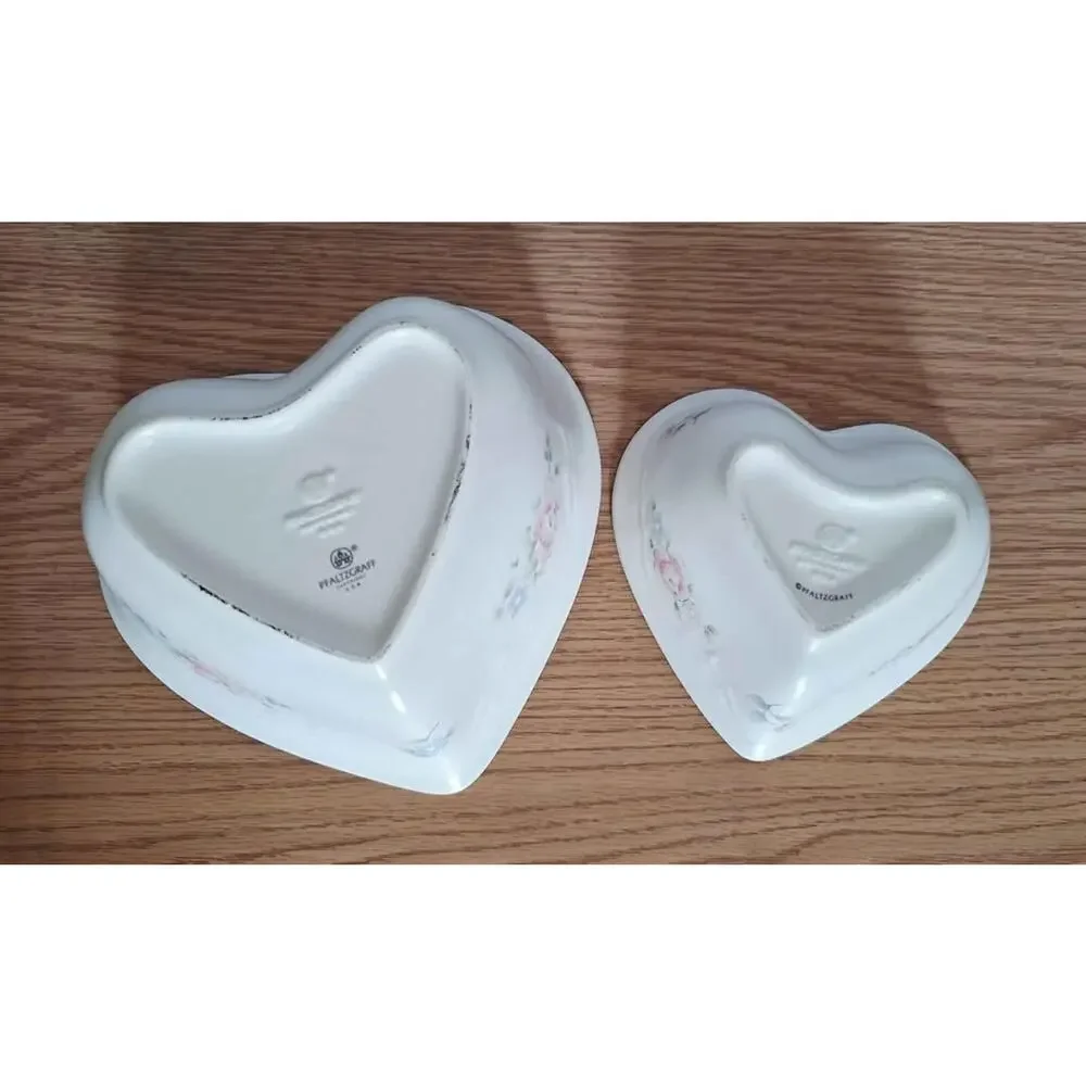 Vintage Pfaltzgraff Tea Rose Heart Shaped Nesting Bowls (Set of 2) - Made in USA